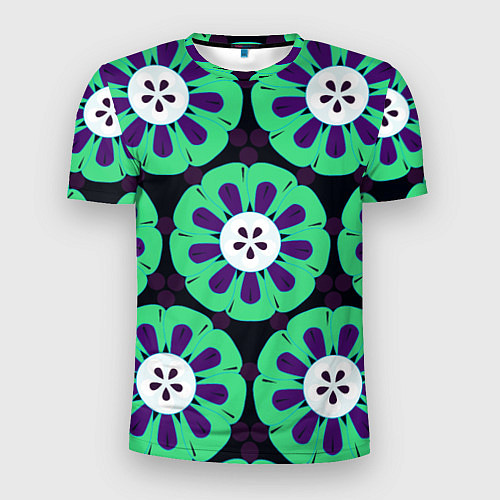 Мужская спорт-футболка Паттерн голубо-зеленые зубастые цветы / 3D-принт – фото 1