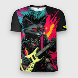 Мужская спорт-футболка Rocker Cat on a dark background - C-Cats collectio