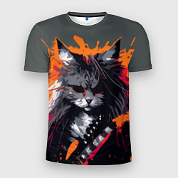 Мужская спорт-футболка Rocker Cat on a gray background - C-Cats collectio