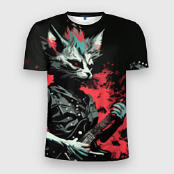 Мужская спорт-футболка Rocker Cat on a black background - C-Cats collecti