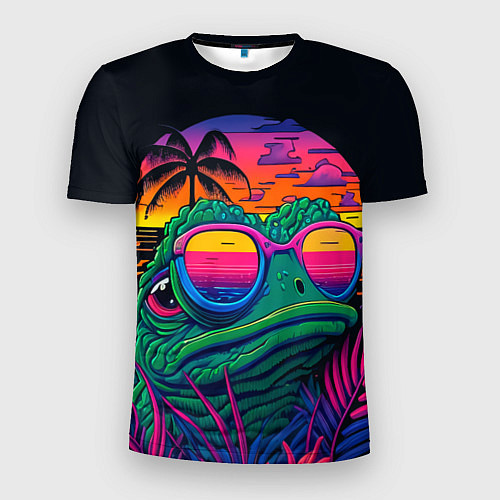 Мужская спорт-футболка Лягушонок Пепе на неоновом отдыхе / 3D-принт – фото 1