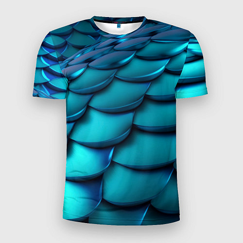 Мужская спорт-футболка Чешуя бирюзовая металлик / 3D-принт – фото 1