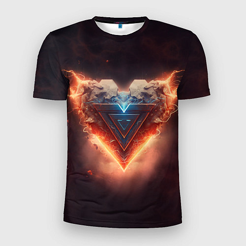 Мужская спорт-футболка Каменное сердце в неоновом красном электрическом с / 3D-принт – фото 1