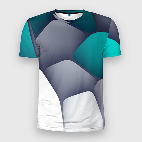 Мужская спорт-футболка Серо-бело-синий каменный паттерн / 3D-принт – фото 1