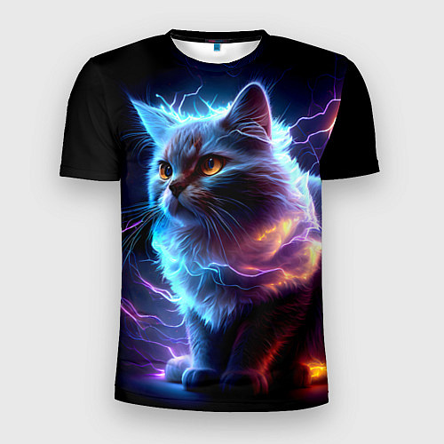 Мужская спорт-футболка Электрический котёнок искрящий молниями / 3D-принт – фото 1