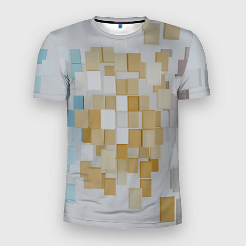 Мужская спорт-футболка Геометрические золотые, синие и белые кубы / 3D-принт – фото 1