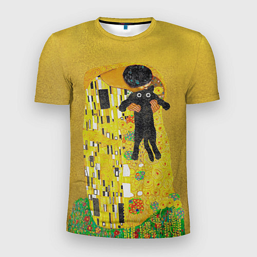 Мужская спорт-футболка Пародия Густав Климт: Поцелуй кота / 3D-принт – фото 1