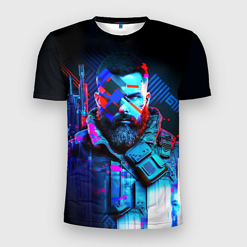 Мужская спорт-футболка Неоновый воин в стиле киберпанк / 3D-принт – фото 1