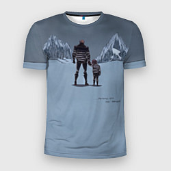 Мужская спорт-футболка Папа с ребенком идут в горы