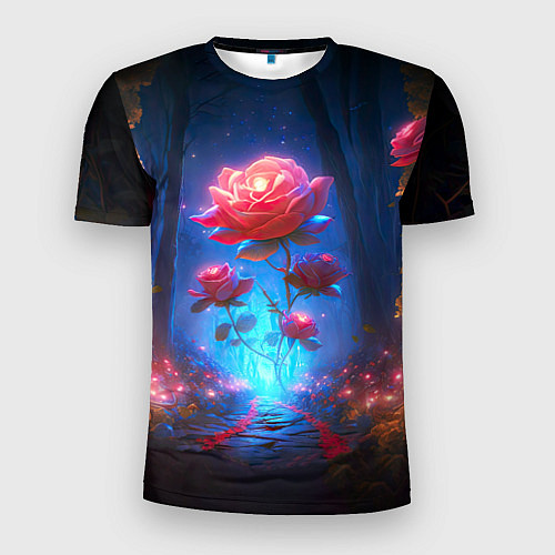 Мужская спорт-футболка Алая роза в ночном лесу / 3D-принт – фото 1