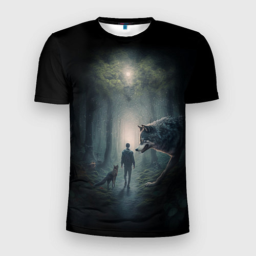 Мужская спорт-футболка Встреча с волками на лесной тропе / 3D-принт – фото 1