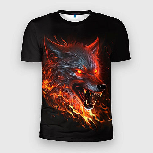 Мужская спорт-футболка Огненный злой волк с красными глазами / 3D-принт – фото 1