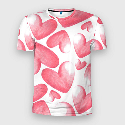 Мужская спорт-футболка Розовые акварельные сердца - паттерн / 3D-принт – фото 1