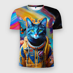Мужская спорт-футболка Кот в космическом скафандре - нейросеть