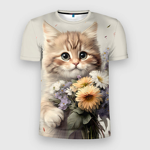 Мужская спорт-футболка Котенок с полевыми цветами / 3D-принт – фото 1