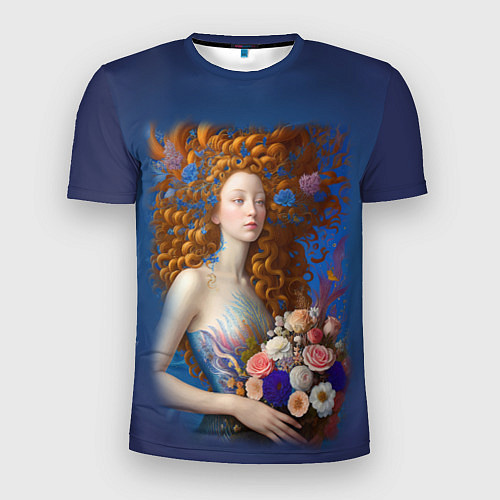 Мужская спорт-футболка Русалка в стиле Ренессанса с цветами / 3D-принт – фото 1