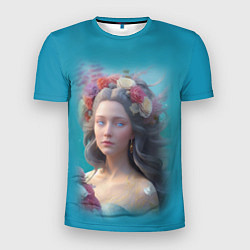 Мужская спорт-футболка Цветочный портрет женщины с голубыми глазами