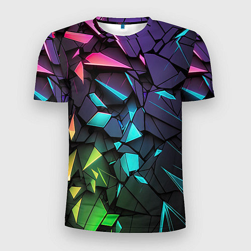 Мужская спорт-футболка Неоновые абстрактные каменные плиты / 3D-принт – фото 1