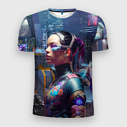 Мужская спорт-футболка Cyberpunk - brave girl - neural network
