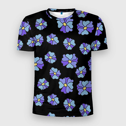 Мужская спорт-футболка Дудл цветы на черном - паттерн / 3D-принт – фото 1