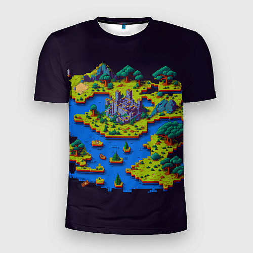 Мужская спорт-футболка Пиксельный остров и замок / 3D-принт – фото 1