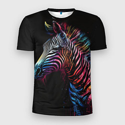 Мужская спорт-футболка Разноцветная зебра на темном фоне