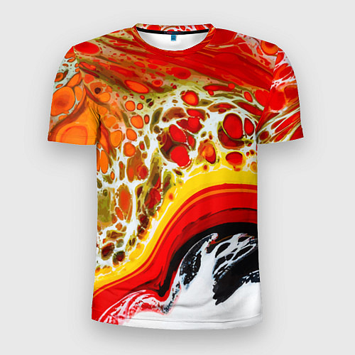 Мужская спорт-футболка Брызги краски - красные, оранжевые разводы / 3D-принт – фото 1