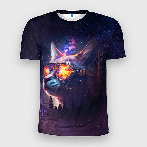 Мужская спорт-футболка Кот в очках в космосе / 3D-принт – фото 1