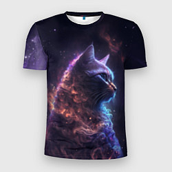 Мужская спорт-футболка Кошка в космосе туманность