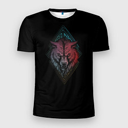 Мужская спорт-футболка Неоновый разноцветный волк
