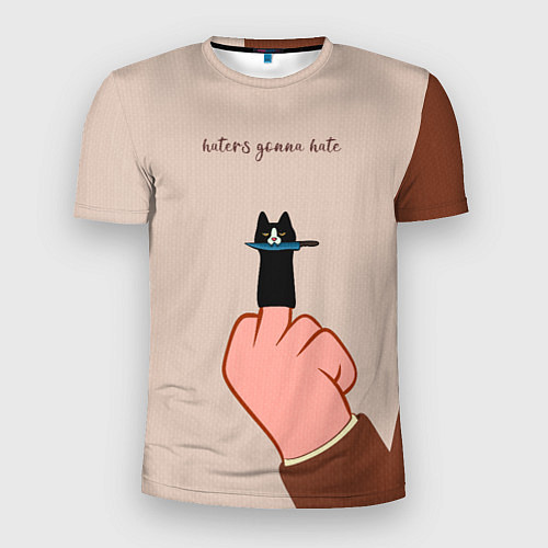 Мужская спорт-футболка Котик с ножиком и средний палец - текстура холста / 3D-принт – фото 1