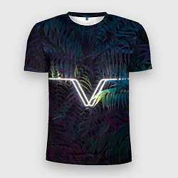 Футболка спортивная мужская Неоновая линия в листве, цвет: 3D-принт