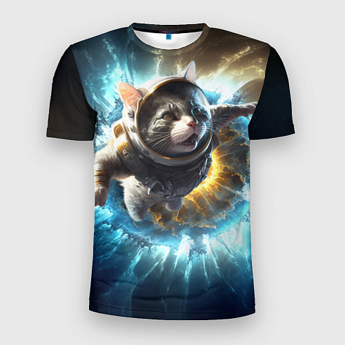 Мужская спорт-футболка Кот космонавт и взрыв звезды / 3D-принт – фото 1