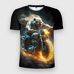 Мужская спорт-футболка Бульдог байкер на мотоцикле