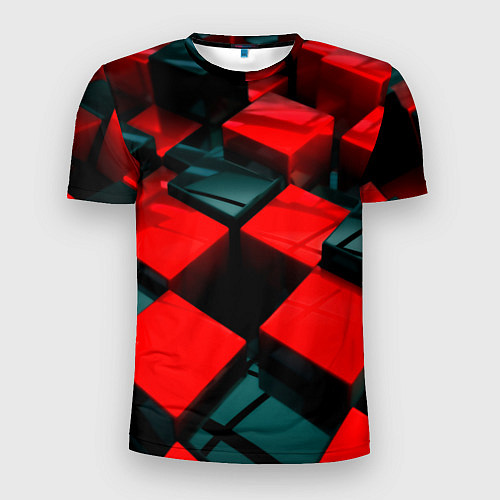 Мужская спорт-футболка Кубы геометрии красный и чёрный / 3D-принт – фото 1