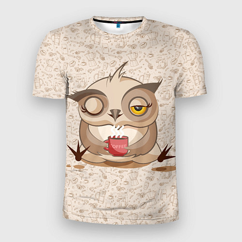 Мужская спорт-футболка Сова с кофе / 3D-принт – фото 1
