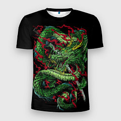 Футболка спортивная мужская Green japan dragon, цвет: 3D-принт