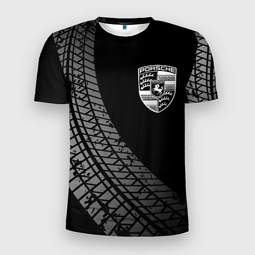 Мужская спорт-футболка Porsche tire tracks / 3D-принт – фото 1