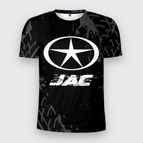 Мужская спорт-футболка JAC speed на темном фоне со следами шин / 3D-принт – фото 1