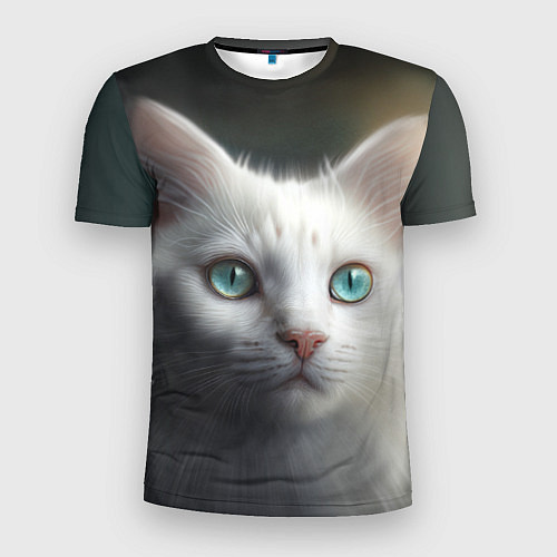 Мужская спорт-футболка Милый белый кот с голубыми глазами / 3D-принт – фото 1