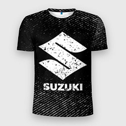 Мужская спорт-футболка Suzuki с потертостями на темном фоне