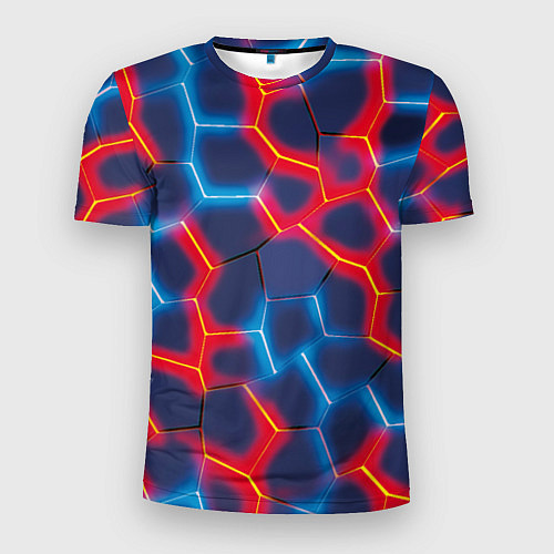 Мужская спорт-футболка Красный и синий неон / 3D-принт – фото 1