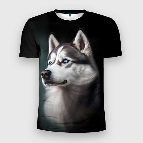 Мужская спорт-футболка Собака Хаски с голубыми глазами / 3D-принт – фото 1