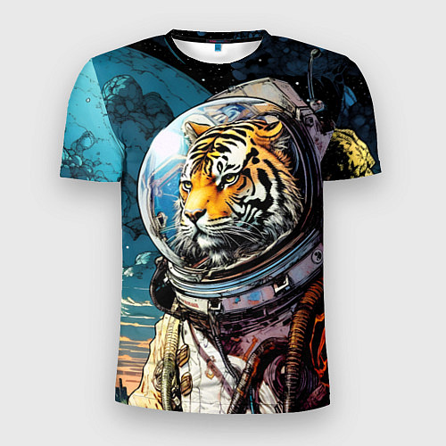 Мужская спорт-футболка Тигр космонавт на далекой планете / 3D-принт – фото 1