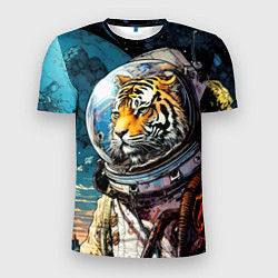 Мужская спорт-футболка Тигр космонавт на далекой планете