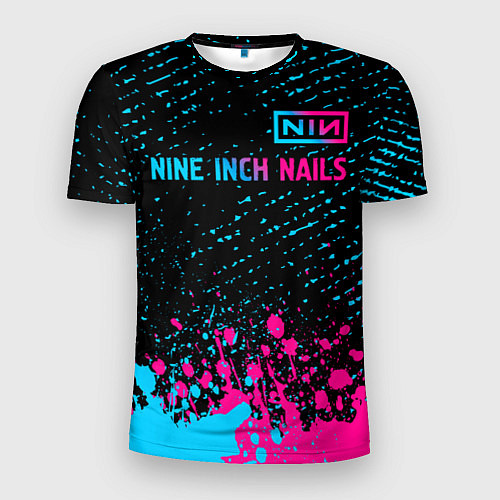 Мужская спорт-футболка Nine Inch Nails - neon gradient: символ сверху / 3D-принт – фото 1