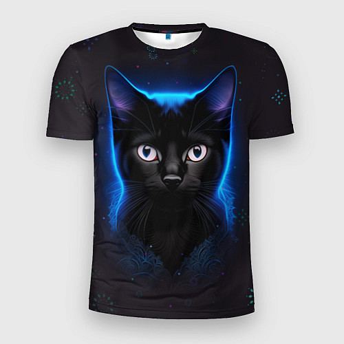 Мужская спорт-футболка Черный кот на фоне созвездий / 3D-принт – фото 1