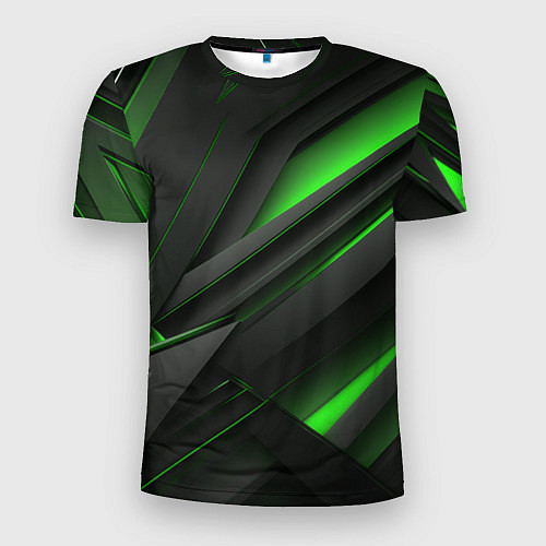 Мужская спорт-футболка Черно-зеленые объемные полосы / 3D-принт – фото 1