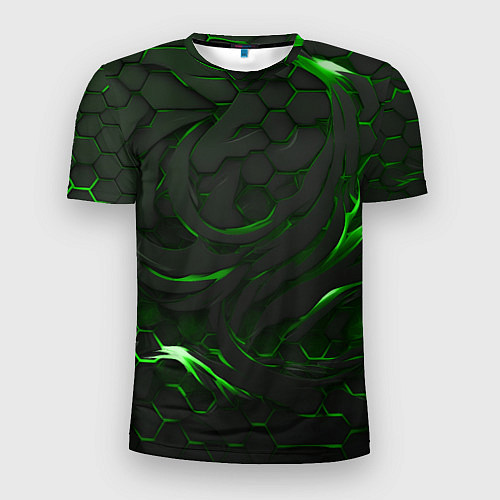 Мужская спорт-футболка Разломленные плиты с зеленым пламенем / 3D-принт – фото 1