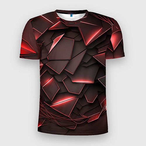 Мужская спорт-футболка Красные элементы с неоновым свечением / 3D-принт – фото 1
